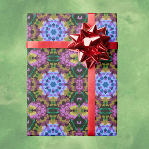 Papel De Regalo Retro Mandala azul morado y amarillo