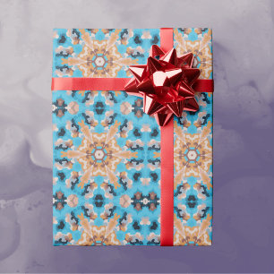 Papel De Regalo Retro Mandala Azul y Naranja