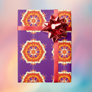 Papel De Regalo Retro Mandala Púrpura Rojo y Naranja