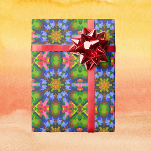 Papel De Regalo Retro Mandala Verde Azul y rosa