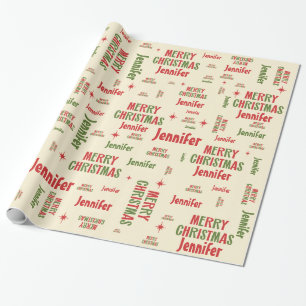 Papel De Regalo Retro Merry Christmas Jennifer Nombre personalizad