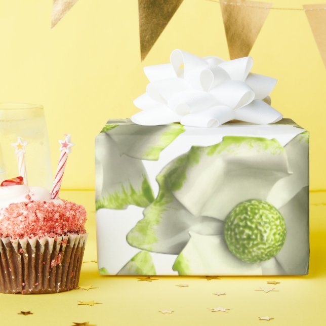 Papel De Regalo Retro MOD Flor en el pelo Cumpleaños Blanco Verde  (Fiesta de cumpleaños )