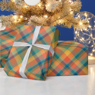 Papel De Regalo Retro Multicolor Patrón de Cuadro Escocés Navideño