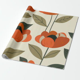 Papel De Regalo Retro Naranja Botánico Atrevido 70s Floral Vintage