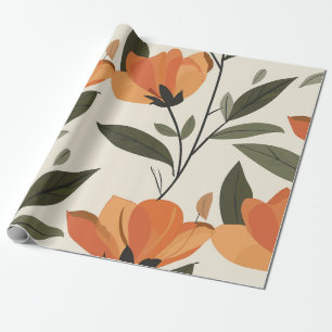 Papel De Regalo Retro Naranja Botánico Atrevido Floral Vintage 70s