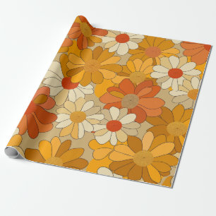 Papel De Regalo Retro Naranja Botánico Atrevido Floral Vintage 70s