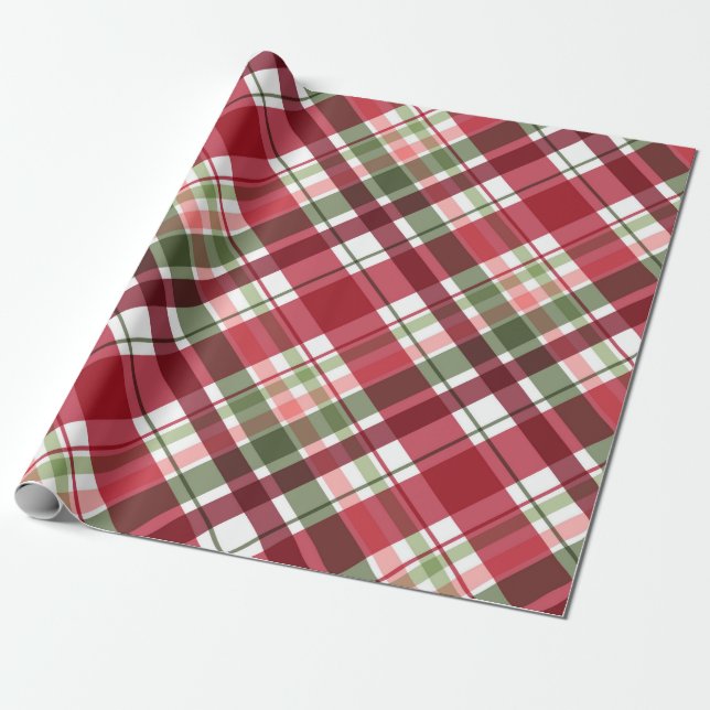 Papel De Regalo Retro Navidades rojos blancos Año Nuevo Tartán Pla (Desenrollado)