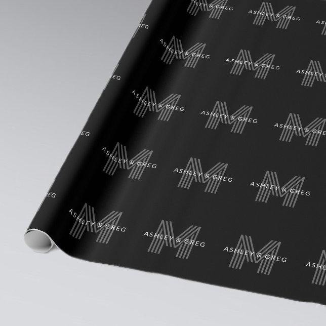 Papel De Regalo Retro Nombre/s moderno Monograma editable negro y  (Subido por el creador)