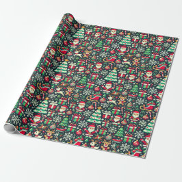 Papel De Regalo Retro Pixel Art Christmas Wrapping Paper