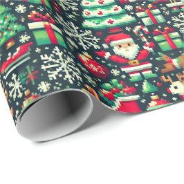 Papel De Regalo Retro Pixel Art Christmas Wrapping Paper