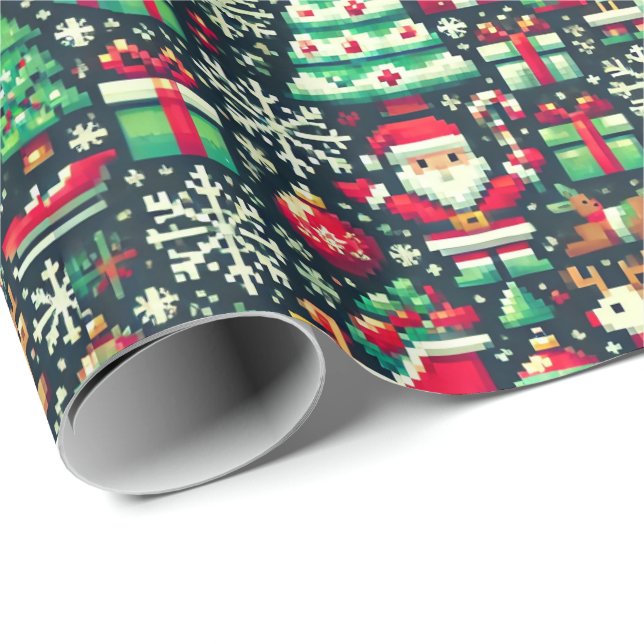 Papel De Regalo Retro Pixel Art Christmas Wrapping Paper (Esquina del rollo)