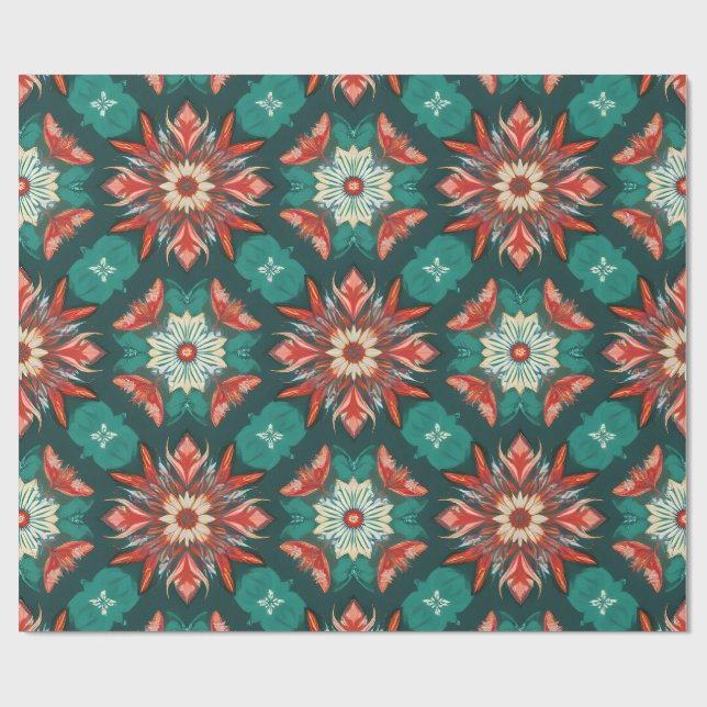Papel De Regalo Retro Poinsettia Burst Christmas Pattern (Superficie plana)