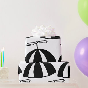 Papel De Regalo Retro Propeller Beanie Whimsical Negro y Blanco