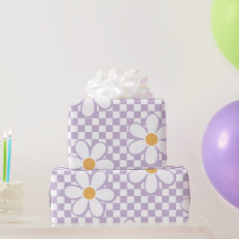 Papel De Regalo Retro Purple Check y daisy