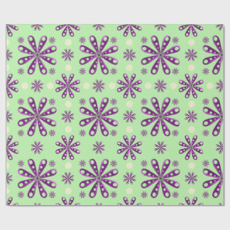 Papel De Regalo Retro Purple Flowers on Green Background