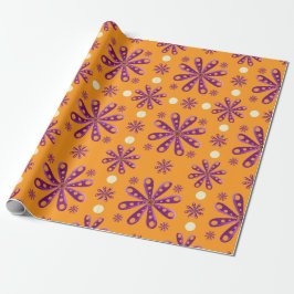 Papel De Regalo Retro Purple Flowers on Orange Background