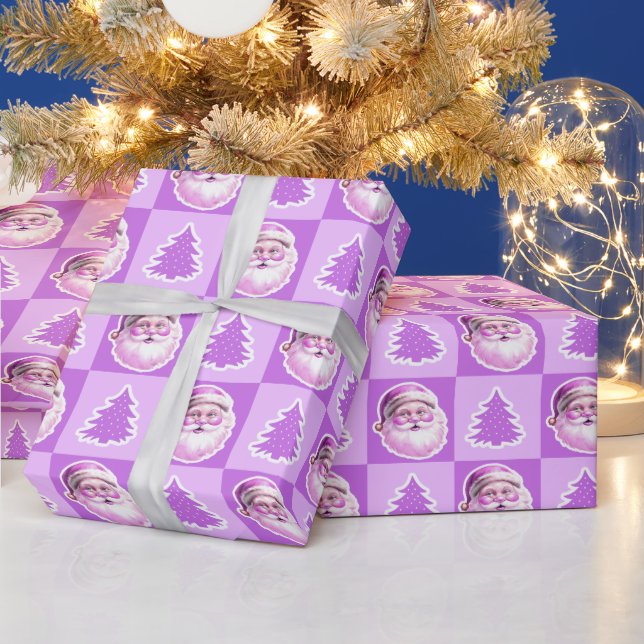 Papel De Regalo Retro púrpura Santa Claus Árbol de Navidad revesti (Vacaciones)