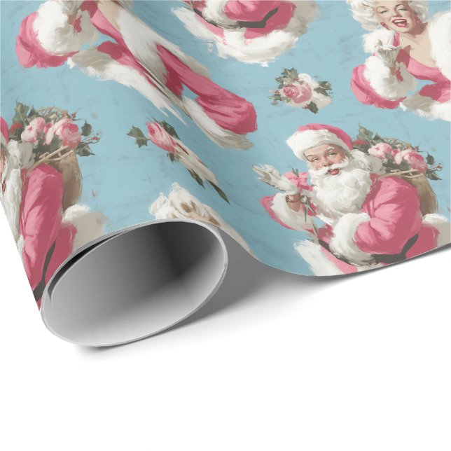 Papel De Regalo Retro Santa and Glam Holiday Cheer (Esquina del rollo)