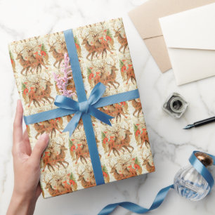 Papel De Regalo Retro Santa Claus Reno ciervo vintage navidad
