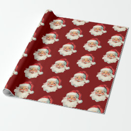 Papel De Regalo Retro Santa Face Christmas Red