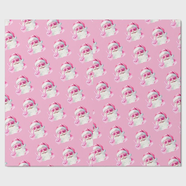 Papel De Regalo Retro Santa Face Peace Sign Christmas Pink (Costura)