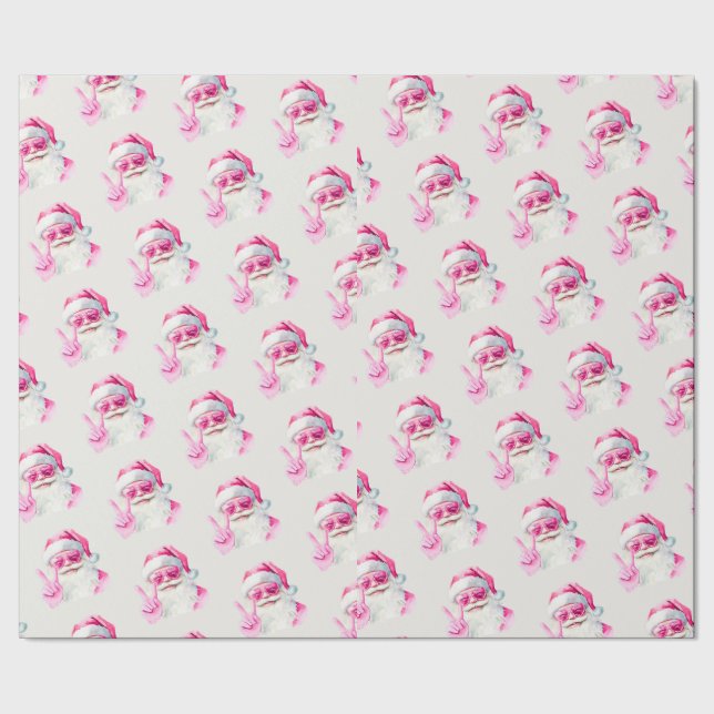 Papel De Regalo Retro Santa Face Peace Sign Christmas White (Costura)