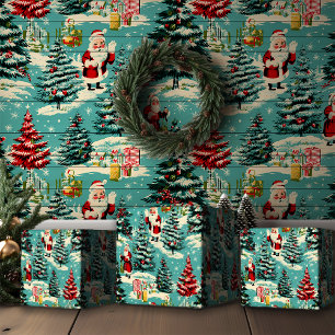 Papel De Regalo Retro Santa Wonderland
