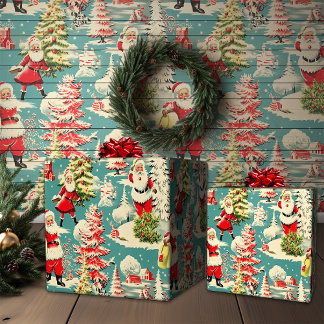 Papel De Regalo Retro Santa Wonderland 2