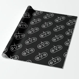 Papel De Regalo Retro Sencillo Elegante Consola Blanco Negro Envol