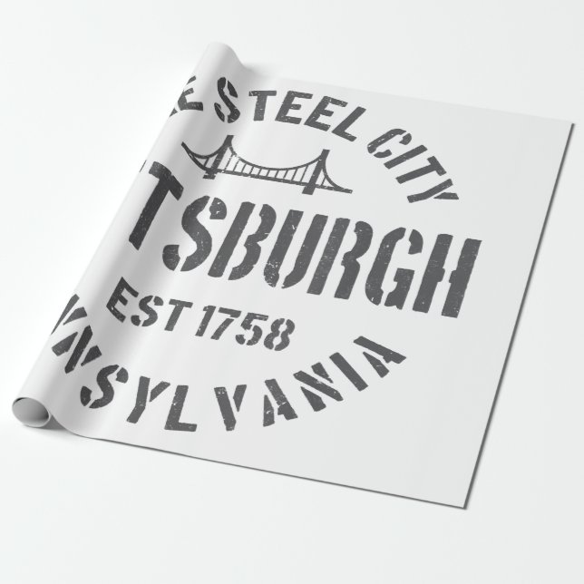Papel De Regalo Retro Steel City Pittsburgh Pennsylvania Yinz vint (Desenrollado)