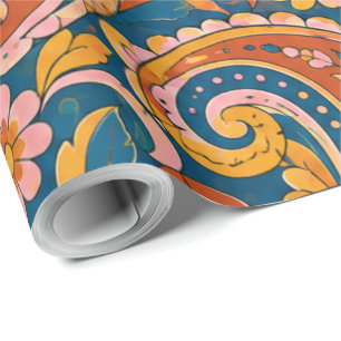Papel De Regalo Retro Terracota y Azul Marino Sin Costuras Patrón 