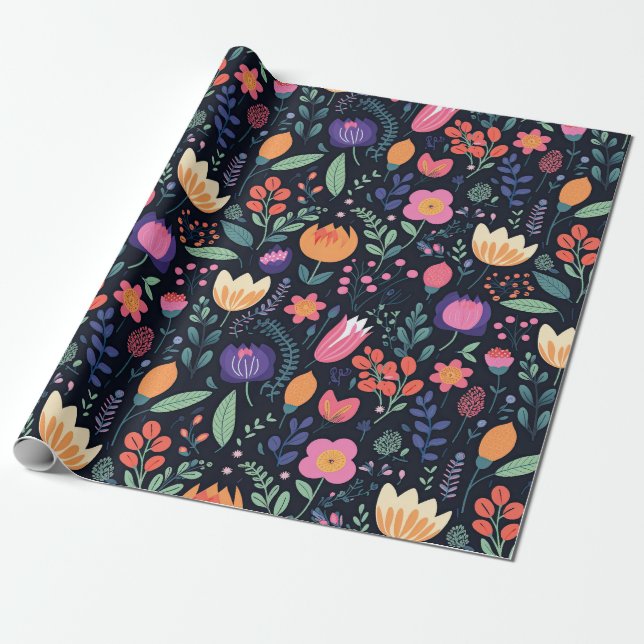 Papel De Regalo Retro Unique Bold Boho Style Whimsical Floral Gift (Desenrollado)