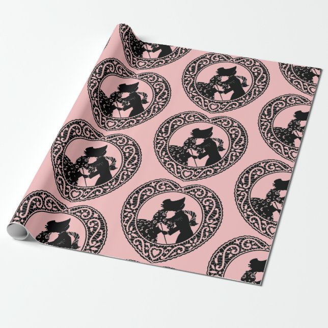 Papel De Regalo RETRO VALENTINE SILHOUETTE HEART WrapE Paper (Desenrollado)