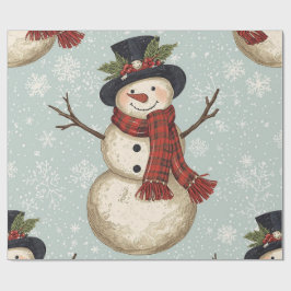 Papel De Regalo Retro Vintage Muñeco de Nieve Navideño 