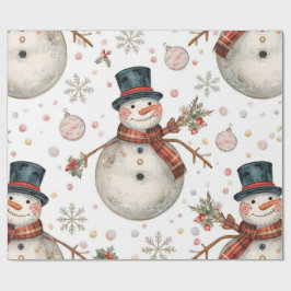 Papel De Regalo Retro Vintage Muñeco de Nieve Navideño 