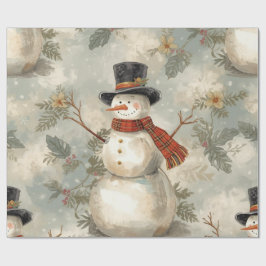 Papel De Regalo Retro Vintage Muñeco de Nieve Navideño Monísimo 