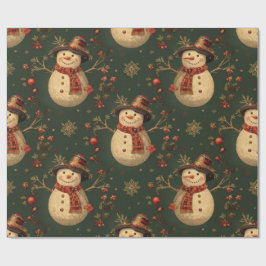 Papel De Regalo Retro Vintage Muñeco de Nieve Navideño Monísimo 