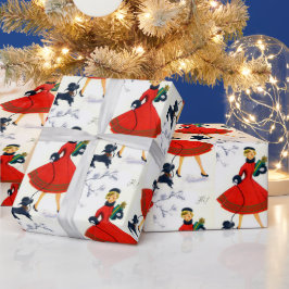 Papel De Regalo Retro Vintage navidad señora fiesta envoltura