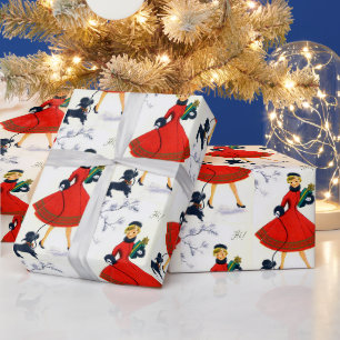 Papel De Regalo Retro Vintage navidad señora fiesta envoltura