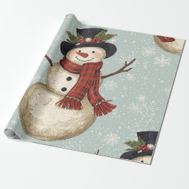 Papel De Regalo Retro Vintage Snowman Cute Christmas 