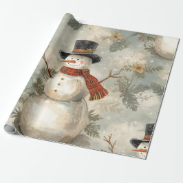 Papel De Regalo Retro Vintage Snowman Cute Christmas 