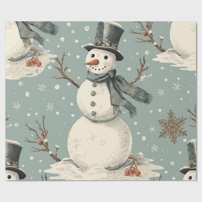 Papel De Regalo Retro Vintage Snowman Cute Christmas  (Superficie plana)