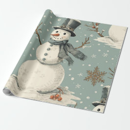 Papel De Regalo Retro Vintage Snowman Cute Christmas 