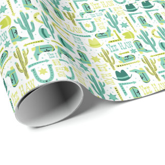 Papel de regalo retro western | Turquesa y lima