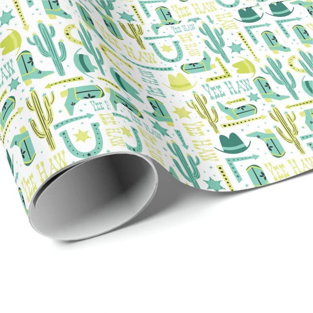 Papel De Regalo Retro Western Wrapping Paper | Turquoise & Lime (Esquina del rollo)