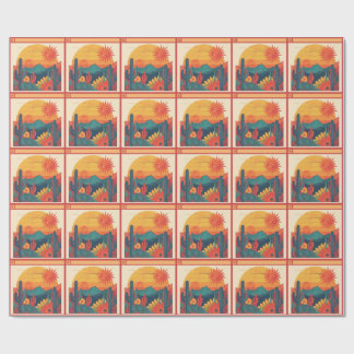 Papel De Regalo Retro Whimsical Boho Style Sunset Landscape