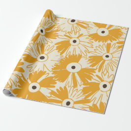 Papel De Regalo Retro Wildflower Large Scale Floral Goldenrod