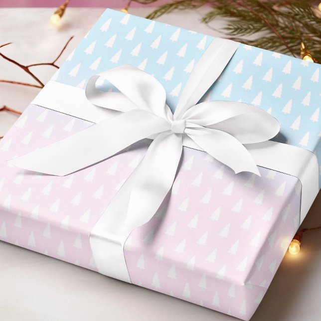 Papel De Regalo Revelación de género de árbol de Navidad azul rosa (Subido por el creador)