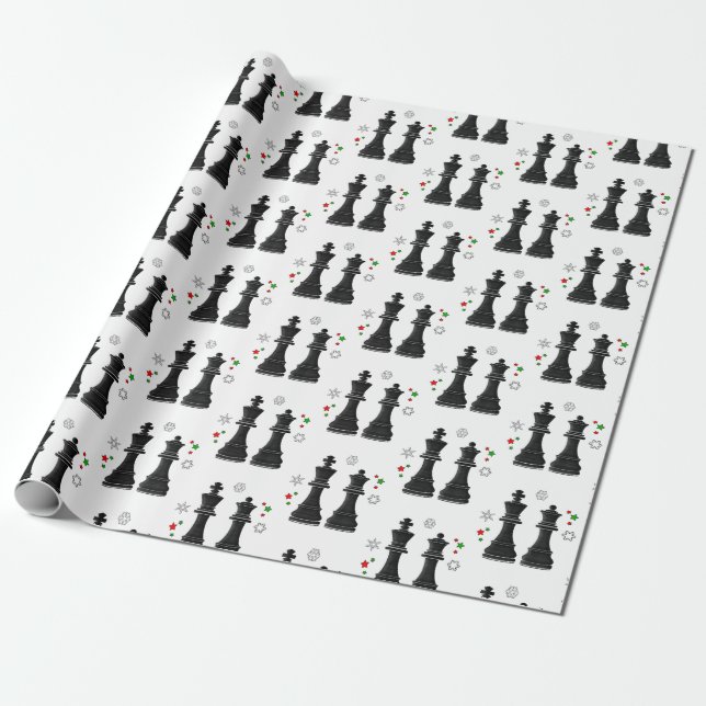 Papel De Regalo Rey ajedrez y Reina en Navidades (Desenrollado)