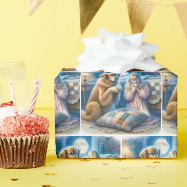 Papel De Regalo Rezando chica y Golden Retriever (Fiesta de cumpleaños )